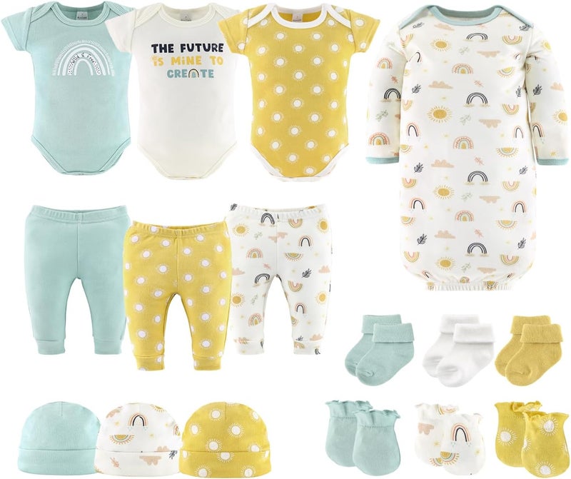 The Peanut Shell Baby Layette Gift Set for Baby Boys or Girls - 16 Piece New Born Unisex Gift Set, Clothes & Newborn Essentials Must Haves - Clothes 0-3 Months - Sunny Side Up - Image 1